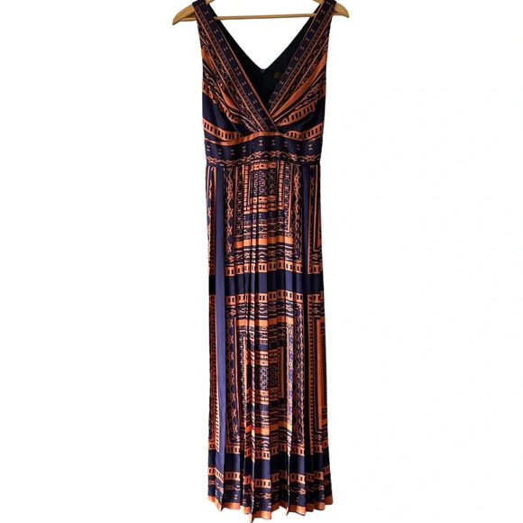Eva Franco Anthropologie V Neck Boho Indie Tribal Pleated Midi Maxi Dress Sz 6 - Picture 2 of 10